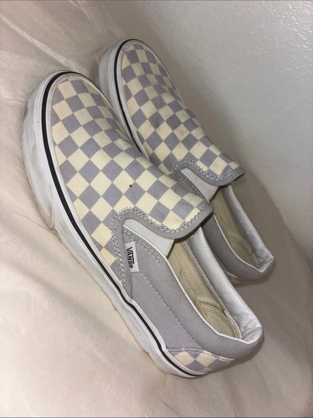 Vans Slip-On Checkerboard in Bluish/Gray & Cream Women’s 8 Men’s 6.5